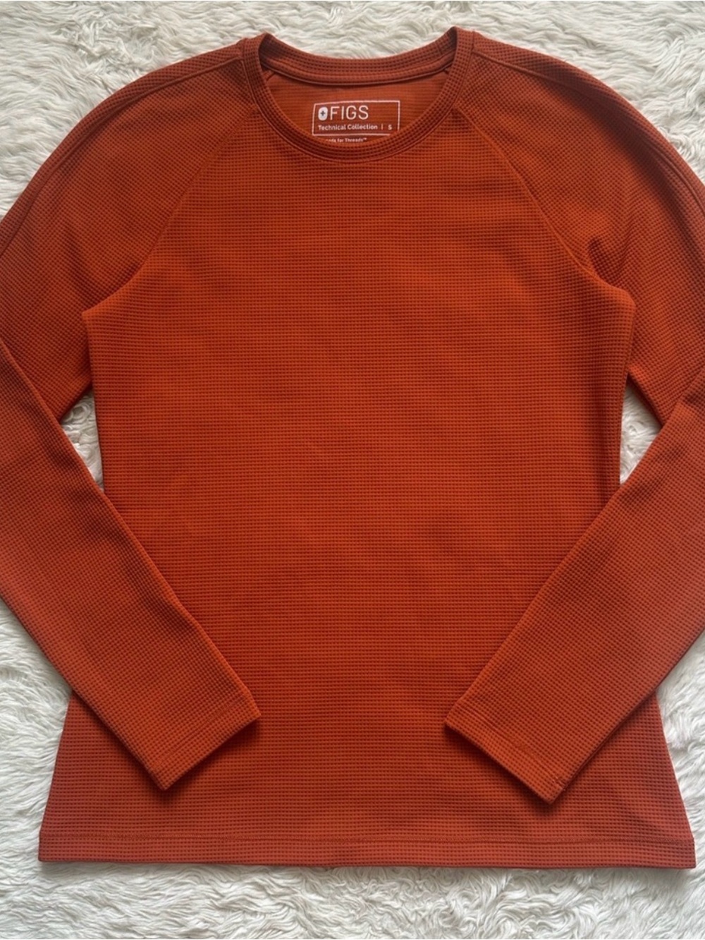 FIGS Long Sleeve Waffle Heavy Knit Top — Rust Orange (Small)